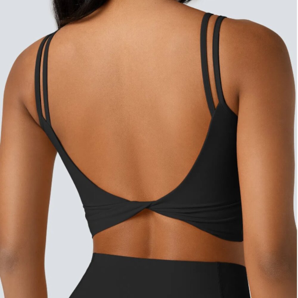 HALARA Double Straps Cropped Yoga Tank Top - Backless - Black Medium